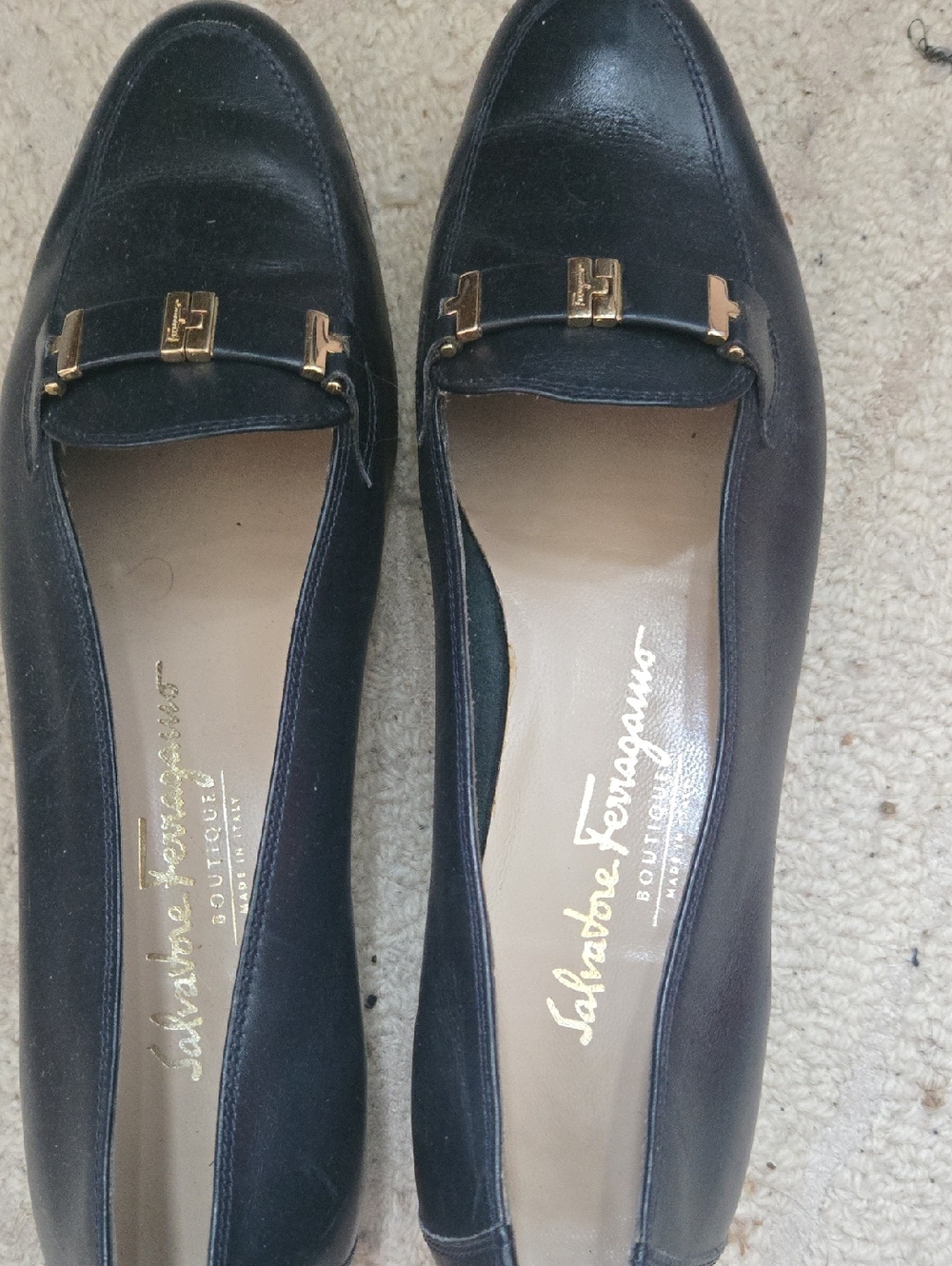 Salvatore Ferragamo Black Leather Loafers with Gold Bit